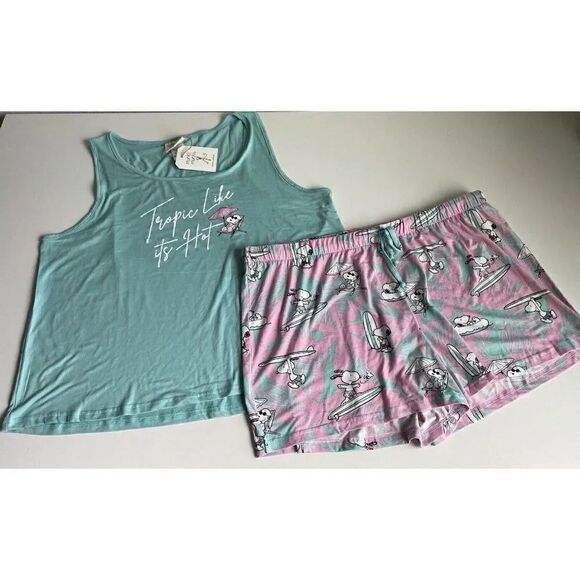 Munki Munki Snoopy Peanuts Women’s Sz 1X Pajama Pj Set Summer Tank & Shorts NEW - Picture 1 of 12